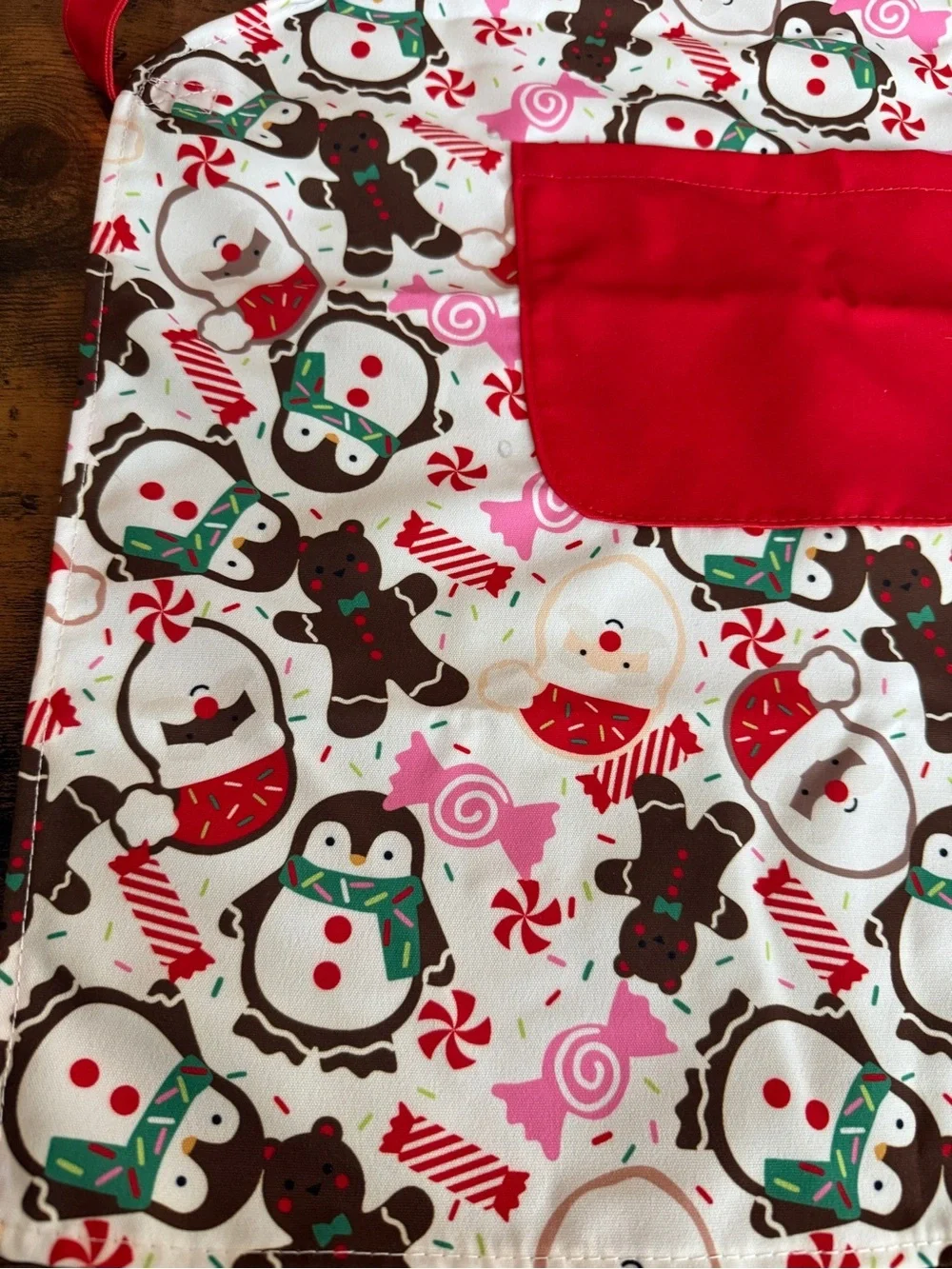 Pillowfort Kids Apron with Teal Logo Tag and Pink Accents Christmas